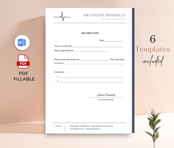 Doctors Excuse Template Doctors Excuse for Work Doctors - Etsy Australia