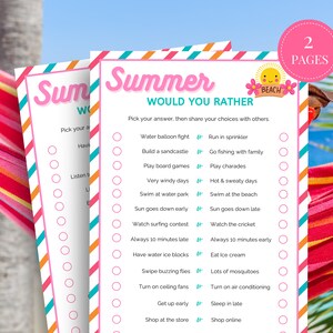 Summer Would You Rather, Summer Activity Printable, Would You Rather Printable Summer Party Game, Summer Fun For Kids Summer Games Printable