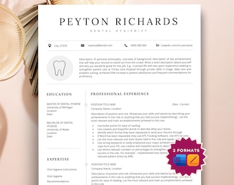 Dental Resume Template for Word, Dental Assistant Resume, Dental Hygiene Resume, Resume for Dentists, Dental Receptionist Resume