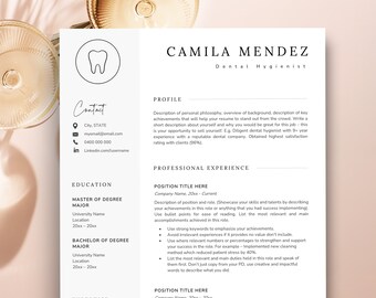 Dental Hygienist Resume Template, Dental Assistant Resume for Word, Resume for Dentists, Dental Receptionist Resume, Hygienist Resume