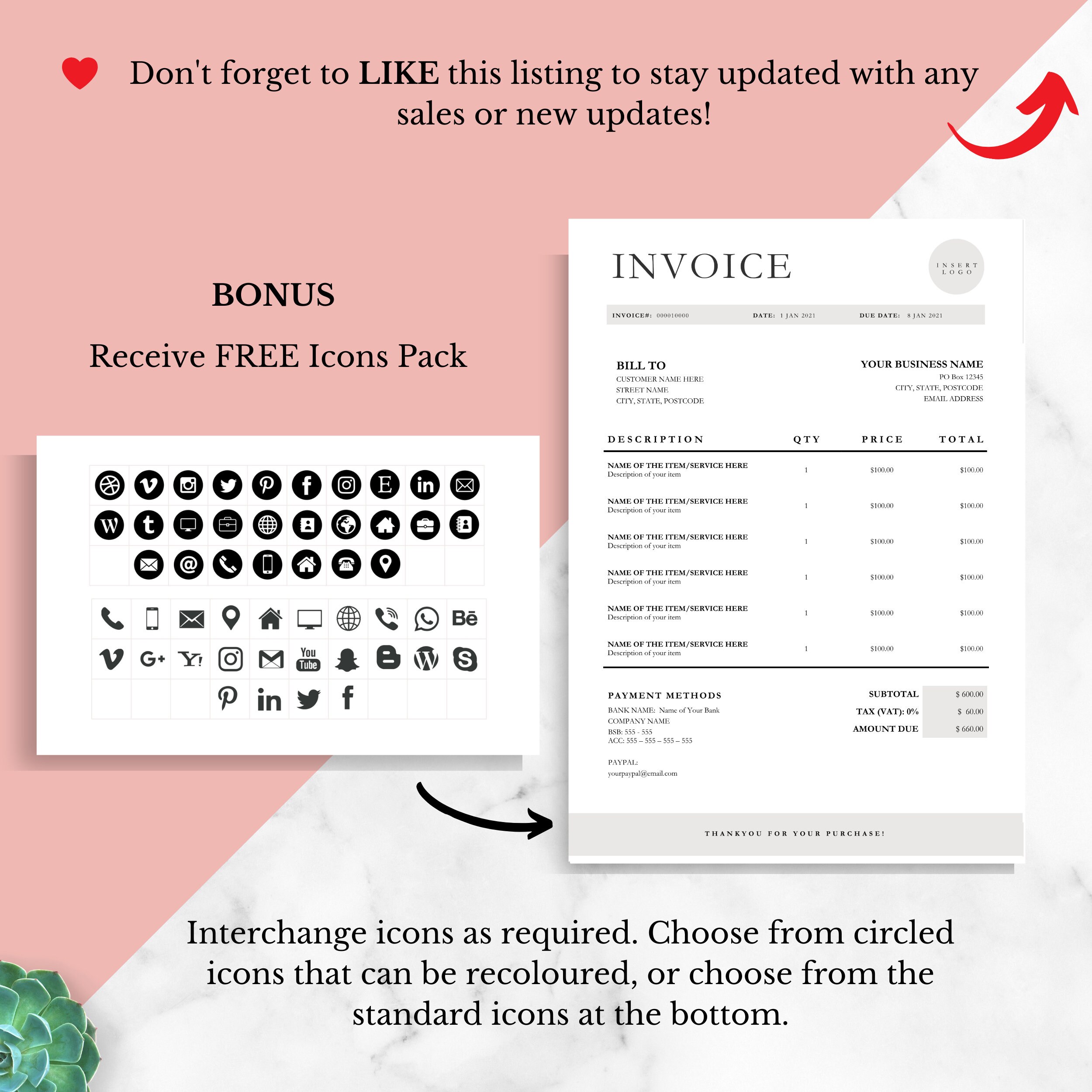 Printable Invoice Template Business Invoice Editable - Etsy