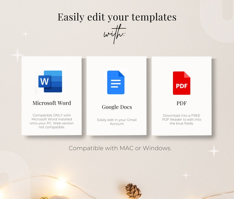 Template options include Microsoft Word, Google Docs and Fillable PDF.