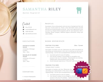 Dental Resume Template, Dental Assistant Resume, Dental Hygiene Resume, Resume for Dentists, Dental Receptionist Resume, Hygienist Resume