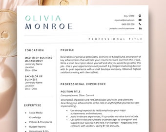 Teacher Resume Template for Word, Teacher CV Template, Elementary Resume, Teaching Resume, Administration Resume, Instant Download