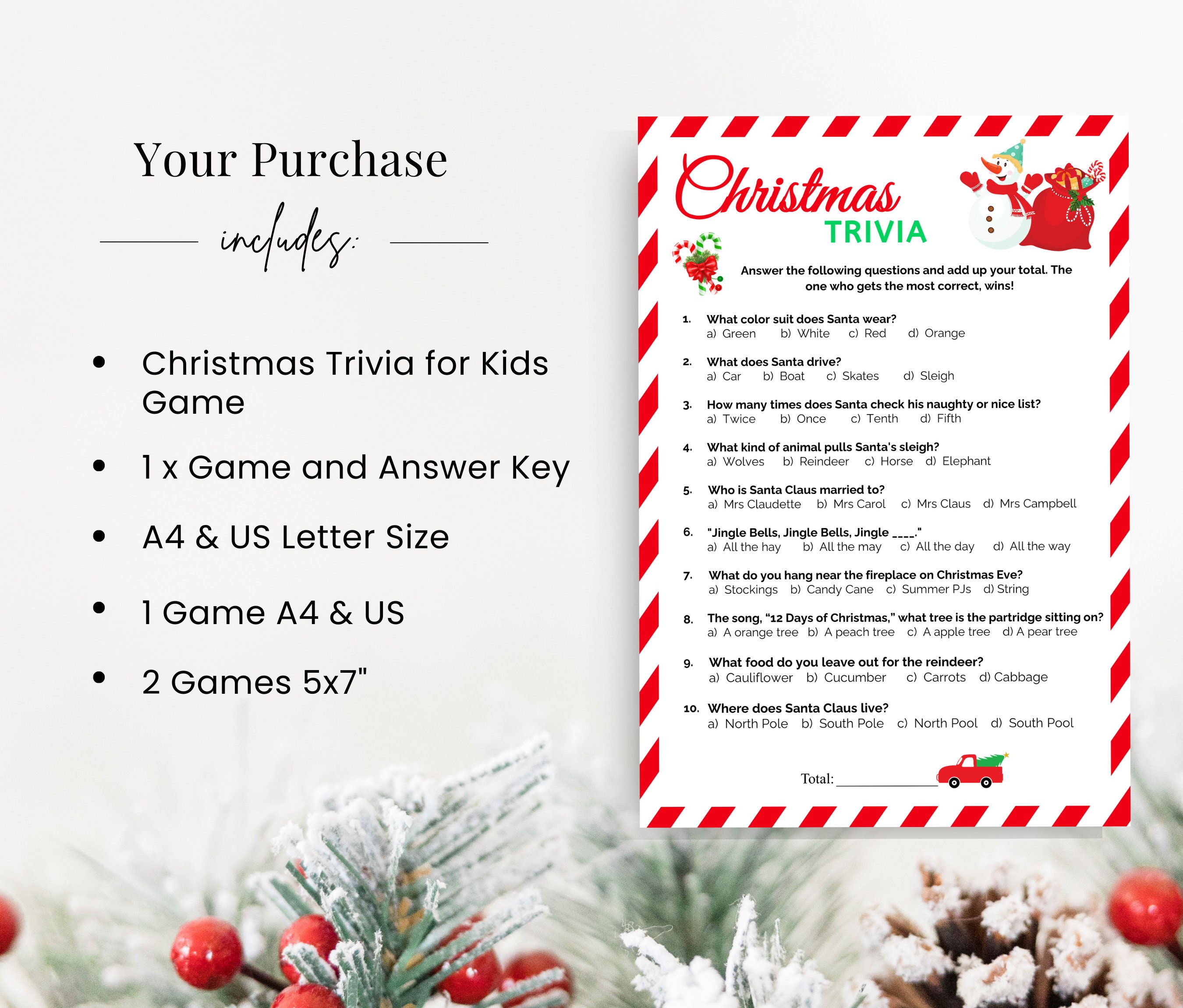Christmas Trivia Games, Fun Christmas Printable Games for Kids