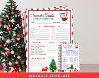 Secret Santa Questionnaire, Holiday Gift Exchange, Secret Santa Form, Secret Santa Questionnaire for CoWorkers, Work Secret Santa Wish List