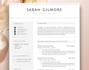 Student Resume Template, High School Student Resume, No Experience, First Job, College Resume Template, Graduate Resume CV Template