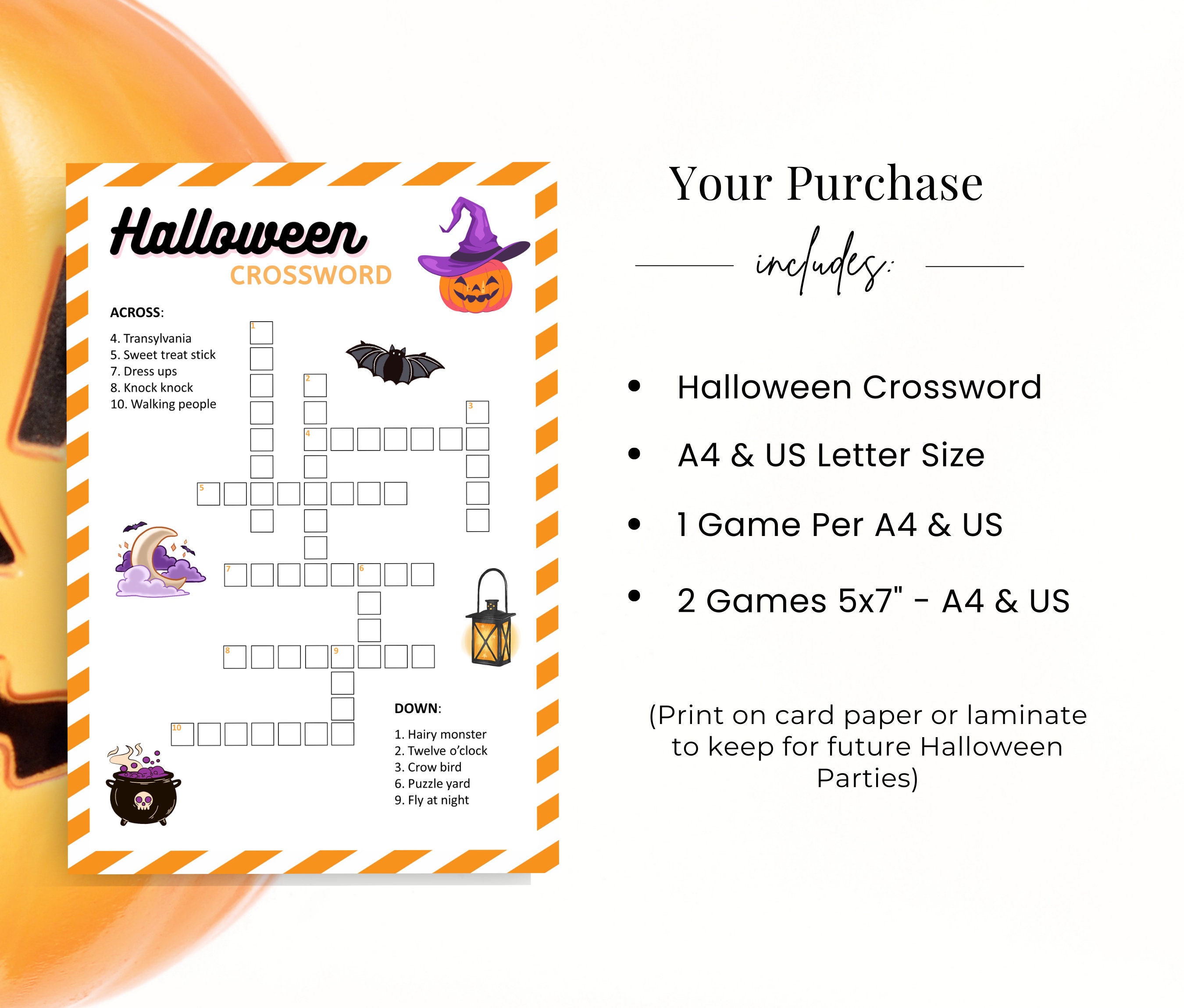 Halloween Crossword Puzzle, Halloween Games for Teens, Halloween Games