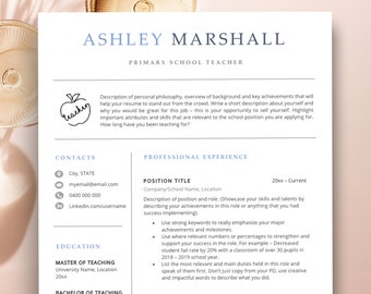 Teacher Resume Template for Word & Google Docs, Teacher CV Template, Elementary Resume, Teaching Resume Template, High School Resume