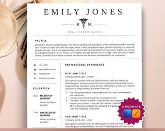 Nurse Resume Template, Nurse Resume, Medical Assistant Resume, New Grad Nurse Resume Template for Word, Resume Template Therapist, RN Resume