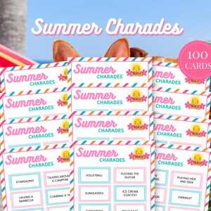 Summer Charades Game, Printable Party Games, Summer Party Games Summer Activity for Kids, Summertime Games, Summer Games Printable