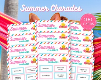 Summer Charades Game, Printable Party Games, Summer Party Games Summer Activity for Kids, Summertime Games, Summer Games Printable