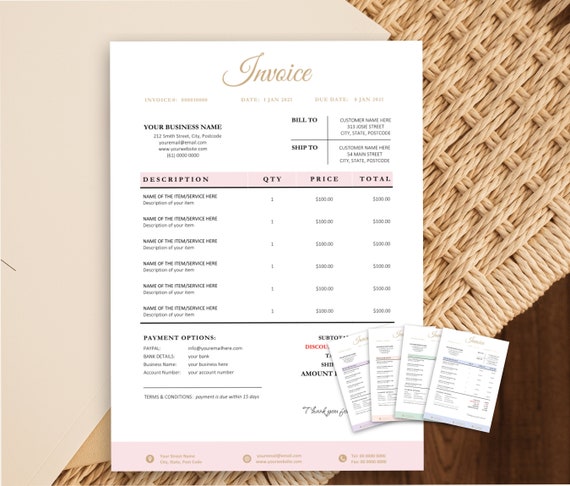 Digital Invoice Template, Invoice Template for Small Business, Photography Invoice Template, Invoice Template for Word, Bakery Invoice