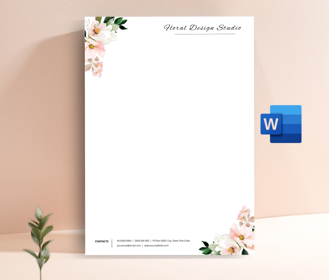 Floral Letterhead Template, Personal Letterhead for Word, Printable