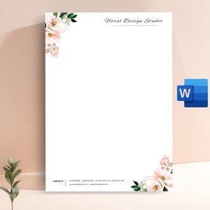 Plantilla de membrete floral, membrete personal para Word, papelería floral imprimible, diseño de membrete, papel de escritura descargable