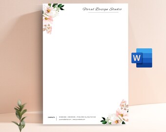 Floral Letterhead Template, Personal Letterhead for Word, Printable Floral Stationery, Letterhead Design, Downloadable Writing Paper