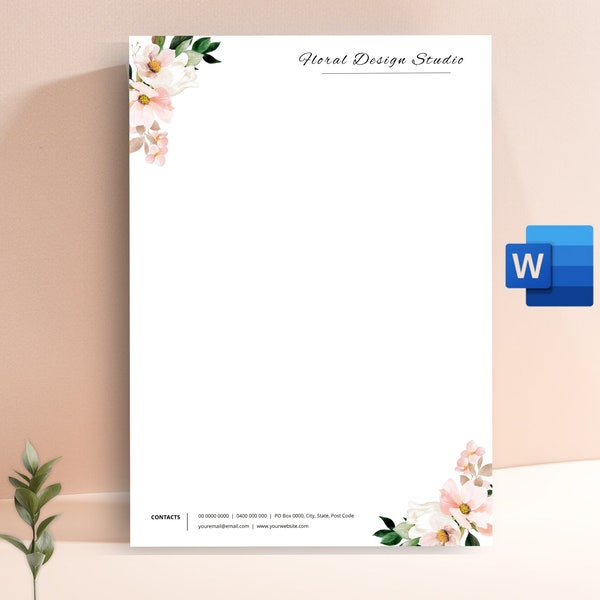 Floral Letterhead Template, Personal Letterhead for Word, Printable Floral Stationery, Letterhead Design, Downloadable Writing Paper