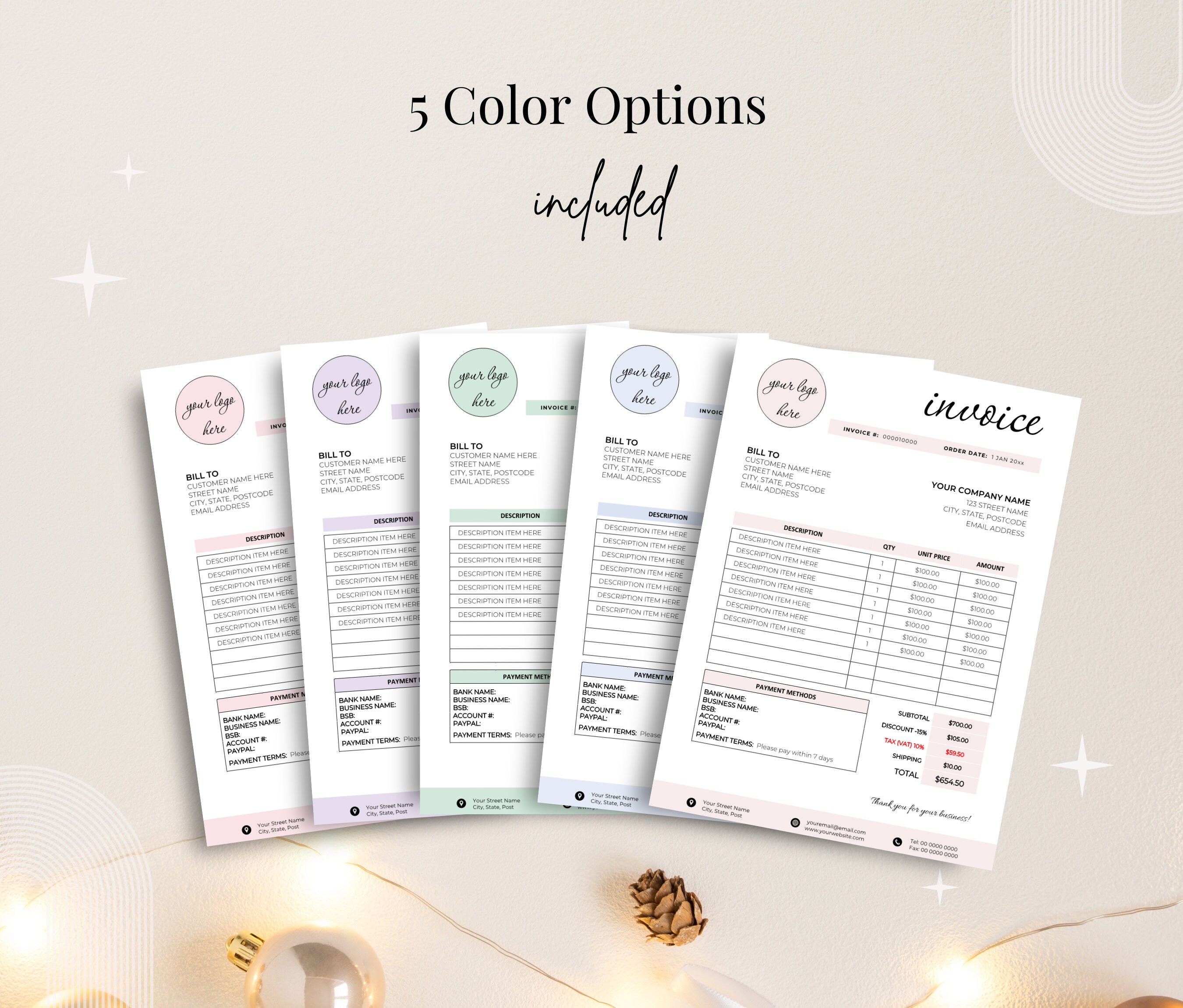 Invoice Template Editable, Custom Order Form, Modern Invoice Template ...