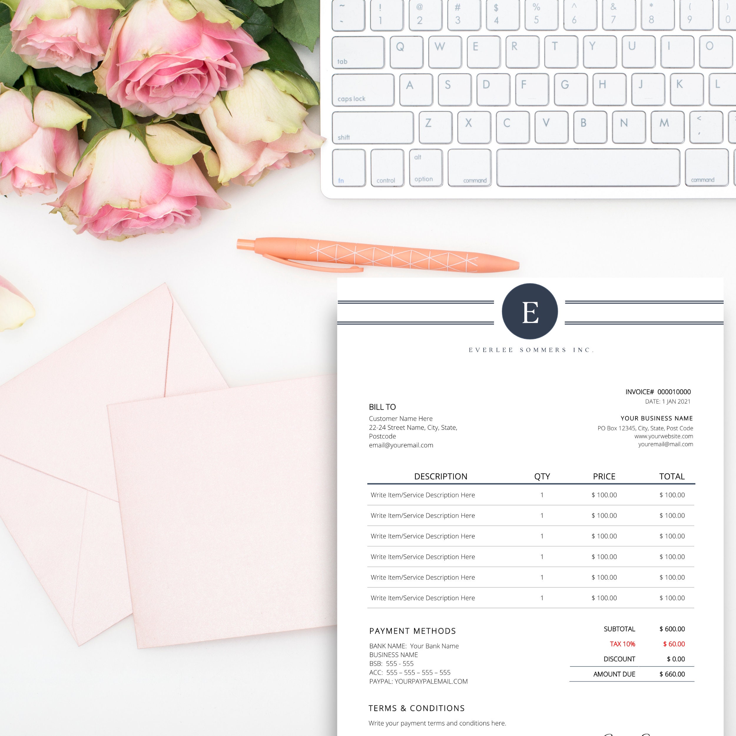 Invoice Template, Invoice Template Editable, Printable Invoice, Invoice