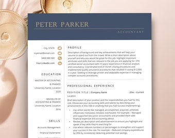 Professional Resume Template for Word, Accountant Resume, Accounting CV, Finance Resume, Cover Letter Template, Male Resume, Sales Resume