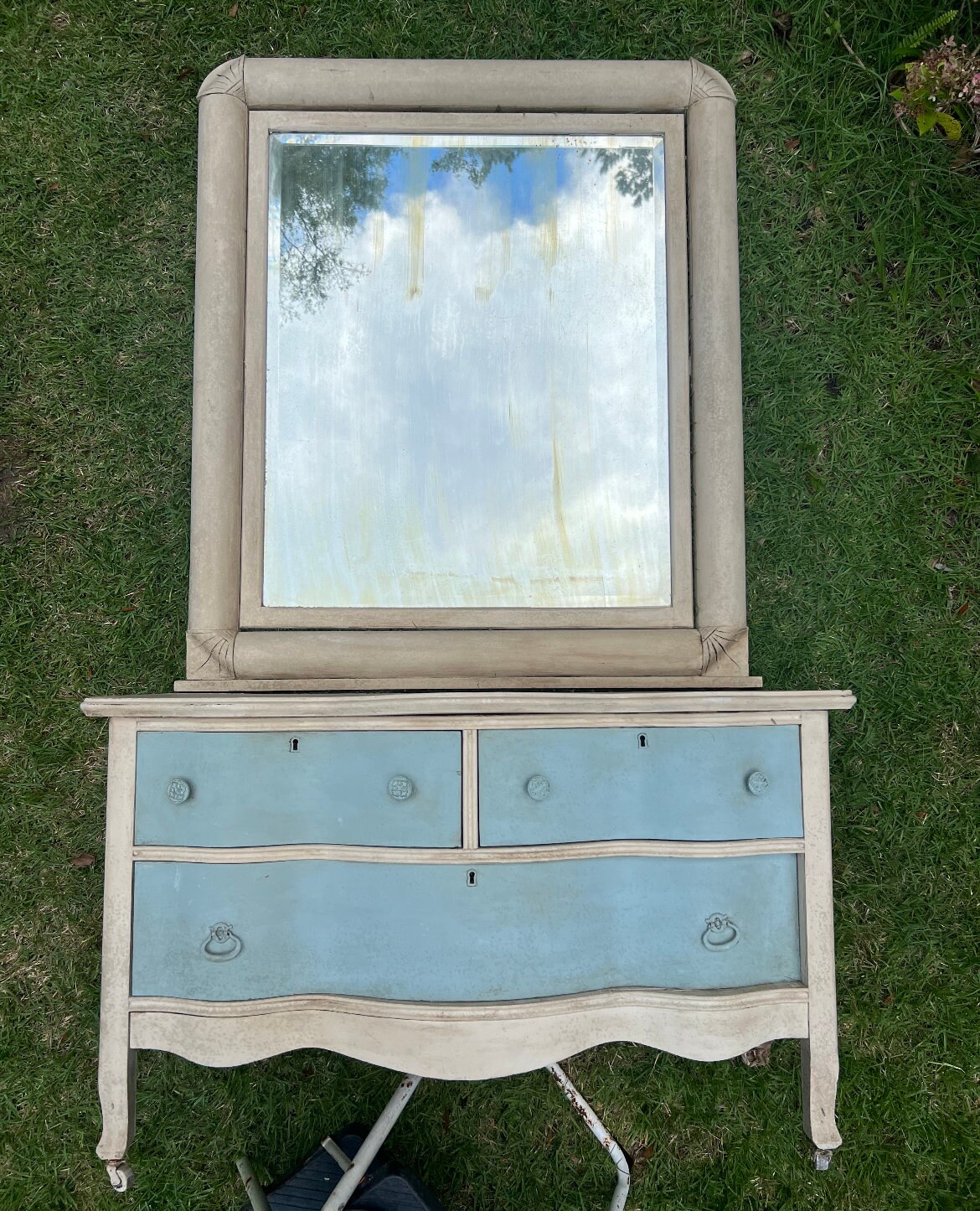 Antique Lowboy Dresser with Mirror