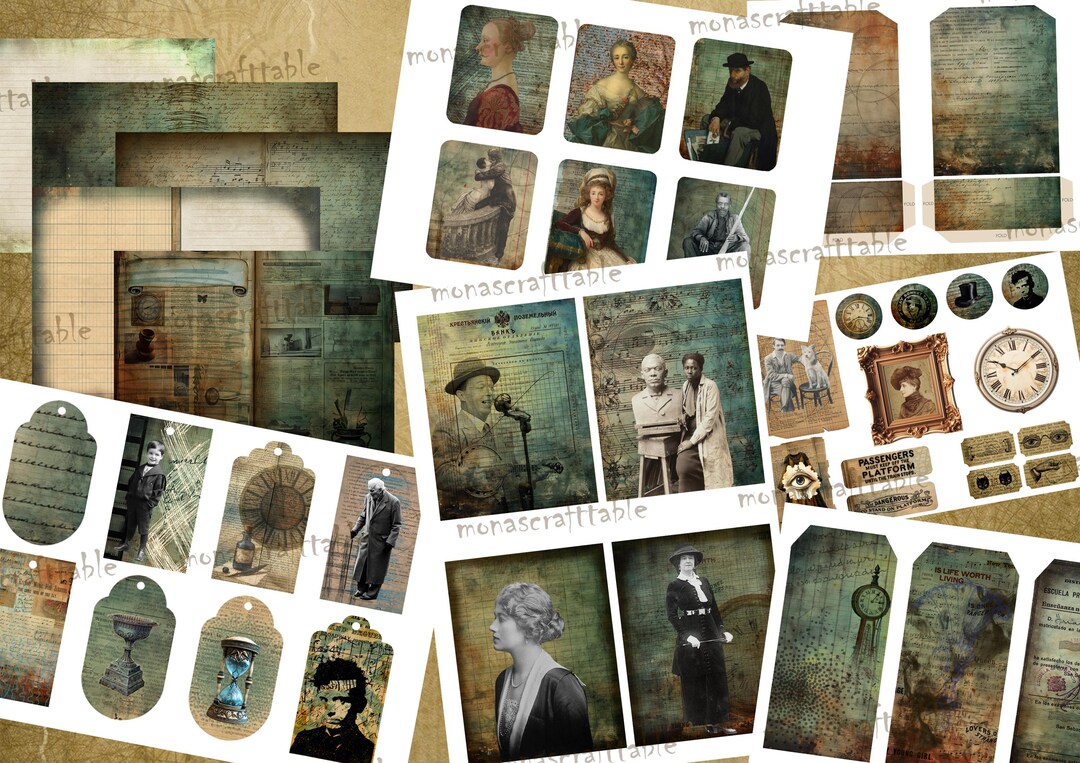 Blue Vintage Junk Journal Digital Kit Ephemera Writting Pages Pockets ...