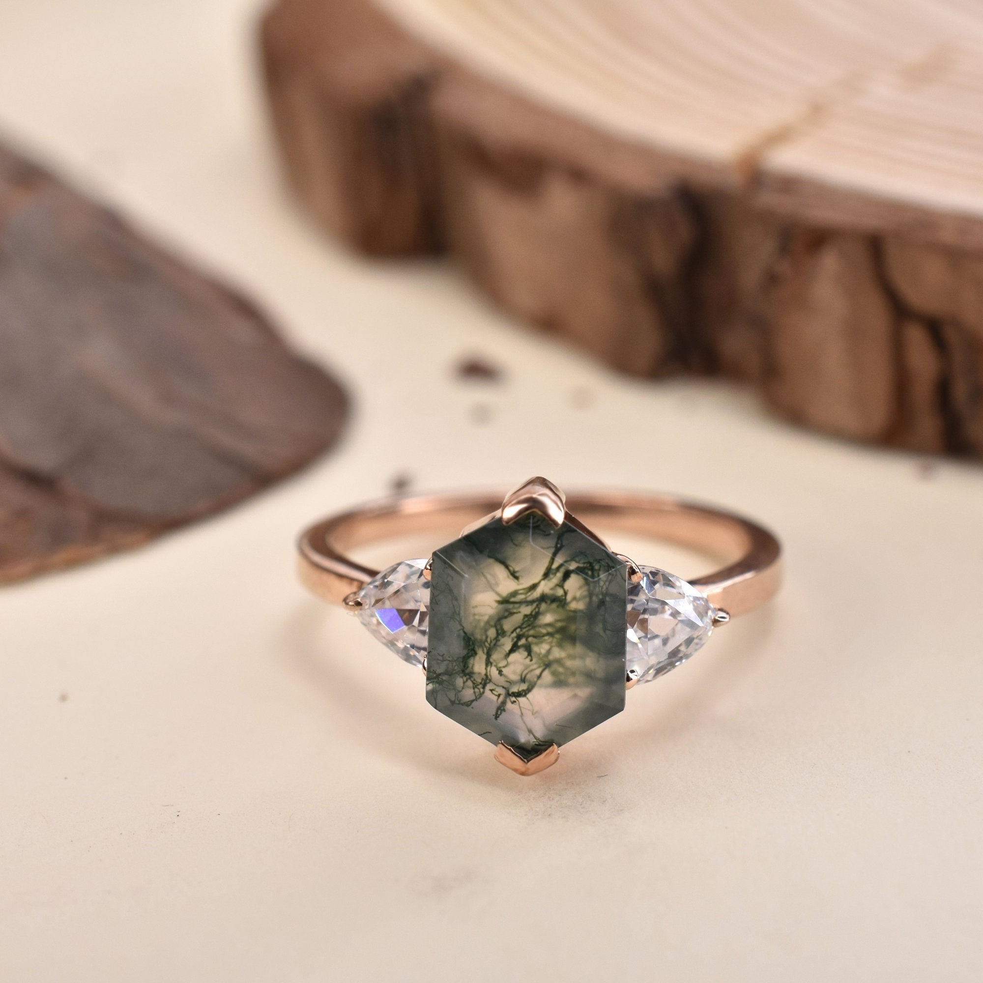 Antique Moss Agate Engagement Ring Hexagon Moss Agate Halo Etsy Antique Moss Agate Engagement Ring Hexagon Moss Agate Halo Etsy