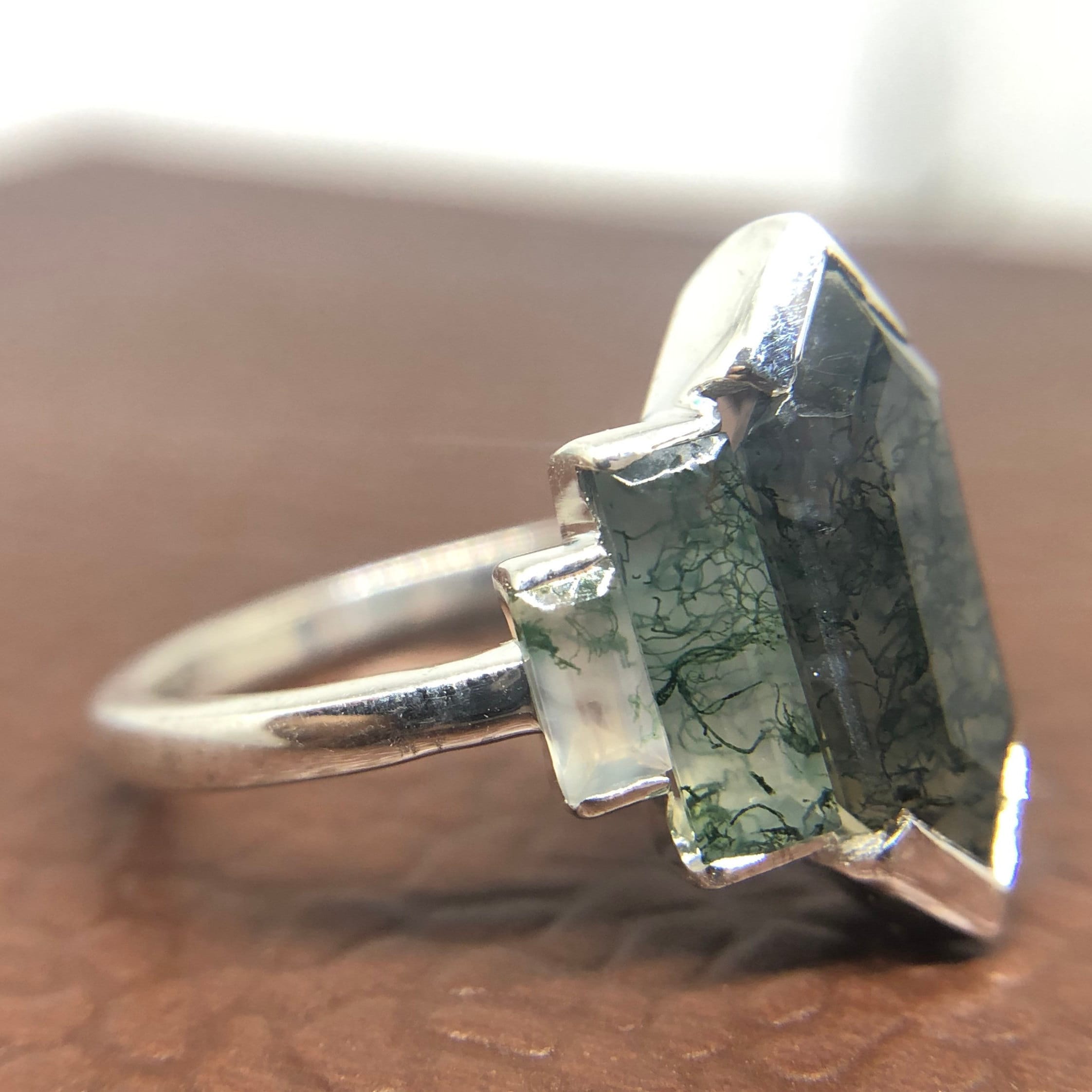 Moss Agate Ring Geometric Agate Ring Moss Agate Engagement Etsy Moss Agate Ring Geometric Agate Ring Moss Agate Engagement Etsy