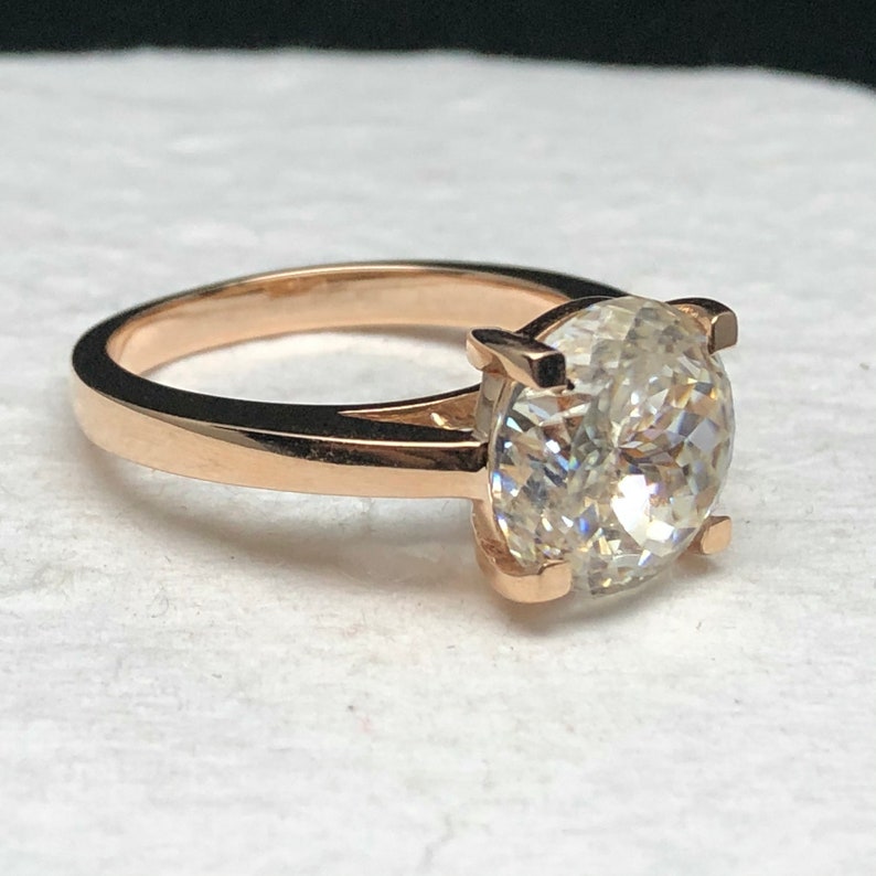 Anniversary Ring Wedding Ring 3.00 CT Portuguese Cut Colorless Moissanite Solitaire 4 Prongs Wedding Rose gold Ring Premium Collection,