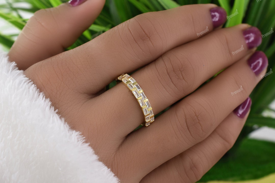 Moissanite Wedding Band Baguette Cut Moissanite Wedding Band 14k Yellow ...