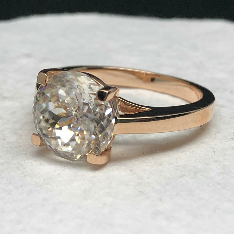 Anniversary Ring Wedding Ring 3.00 CT Portuguese Cut Colorless Moissanite Solitaire 4 Prongs Wedding Rose gold Ring Premium Collection,