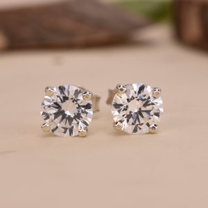 2CT Round Moissanite Stud Earrings - Screw Back/Push Back Earrings for Women - 14k/18K Gold Christmas Gift for Her Solitaire Bridesmate Stud