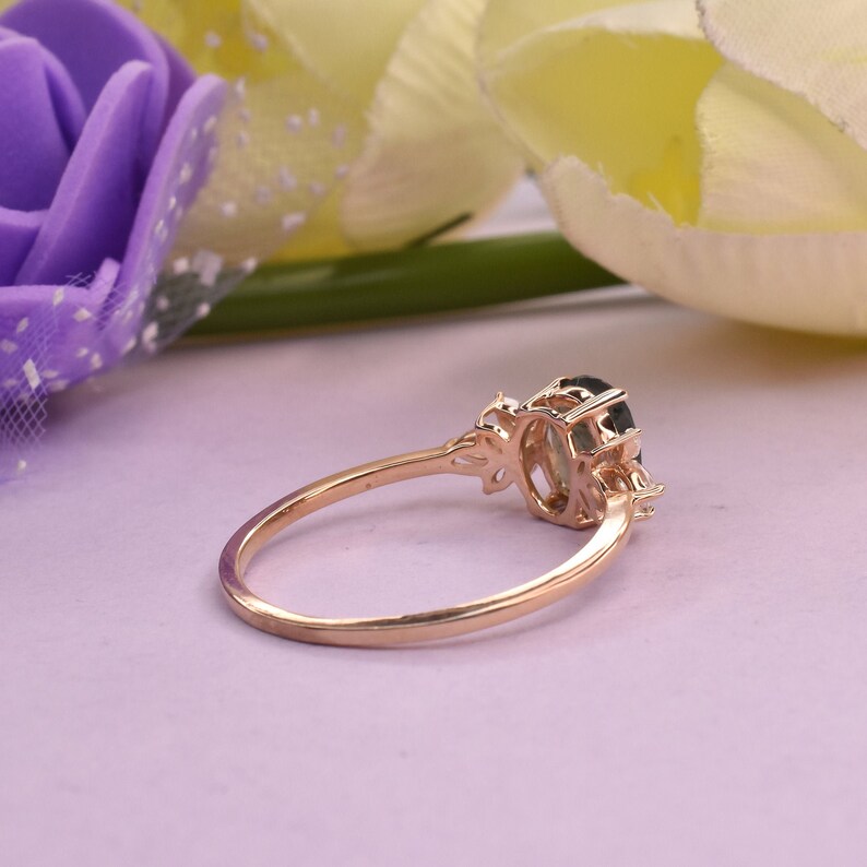 Oval moss agate engagement ring vintage unique Cluster rose gold engagement ring women Marquise diamond wedding Bridal art deco Anniversary