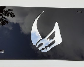 Placa de matrícula acrílica con espejo de Star Wars con símbolo mandaloriano de Mudhorn cortada con láser