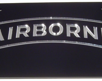 Airborne Army Paratrooper Military Mirror Acrylic License Plate 3D look Laser cut