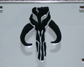 Bantha skull Star Wars on Mirror Acrylic License Plate 3D look Laser cut Mythosaur Mandalorian