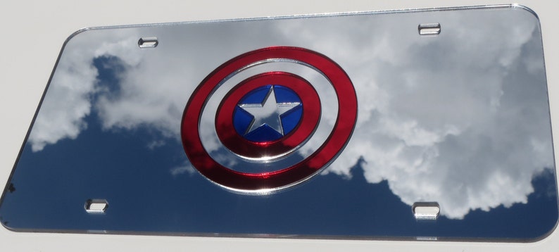 Captain America Shield on Mirror Acrylic License Plate 3D look Laser cut