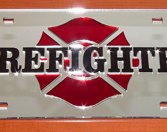 Firefighter Rescue Emt Mirror Acrylic License Plate 3D look Laser cut Navy