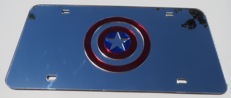 Captain America Shield on Mirror Acrylic License Plate 3D look Laser cut