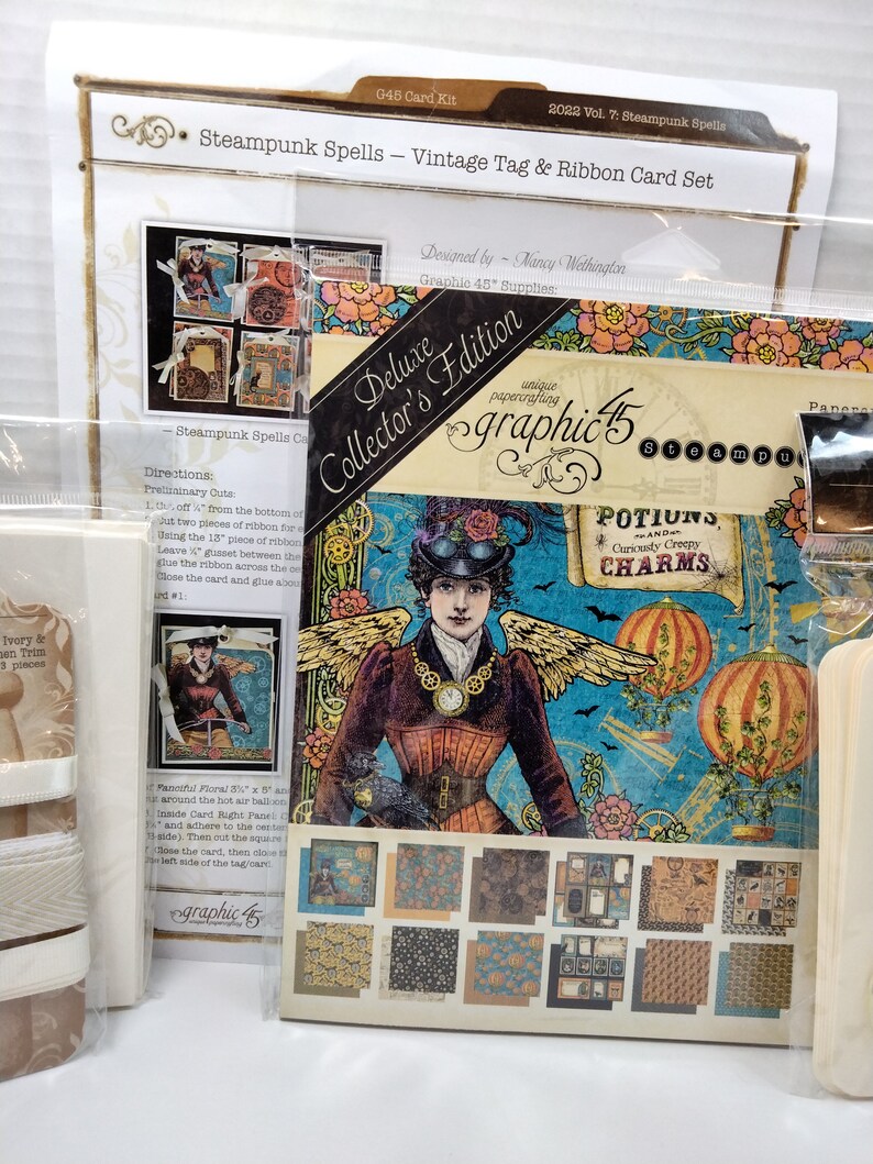 Steampunk Ribbon Graphic 45 - Steampunk Spells — Vintage Tag & Ribbon Card Set - Etsy