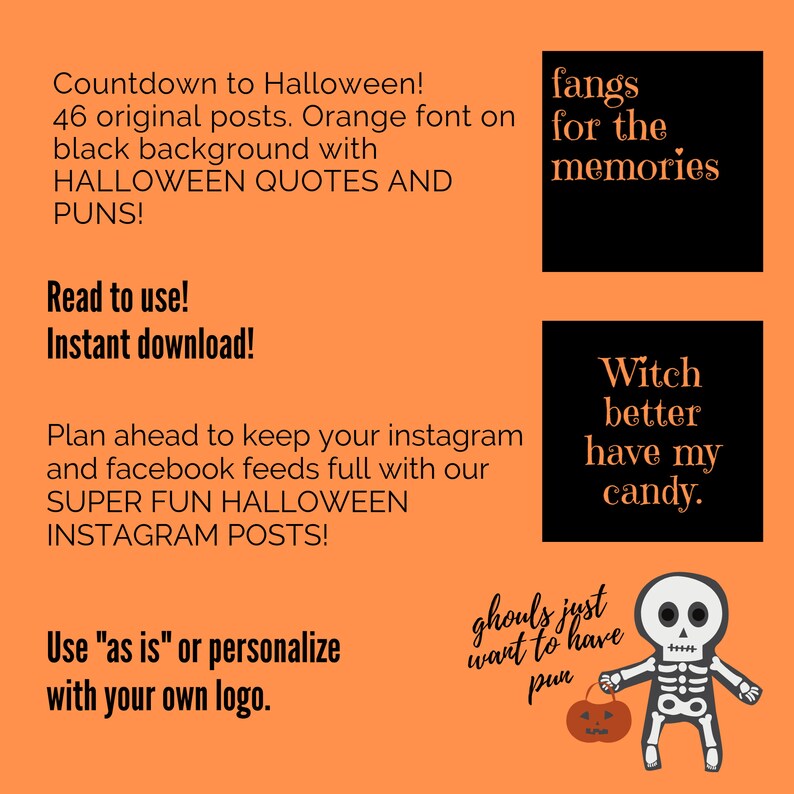 Halloween Quotes Instagram, Social Media Packet, Branding Kit, Funny Quotes, Puns, Fall, Insta