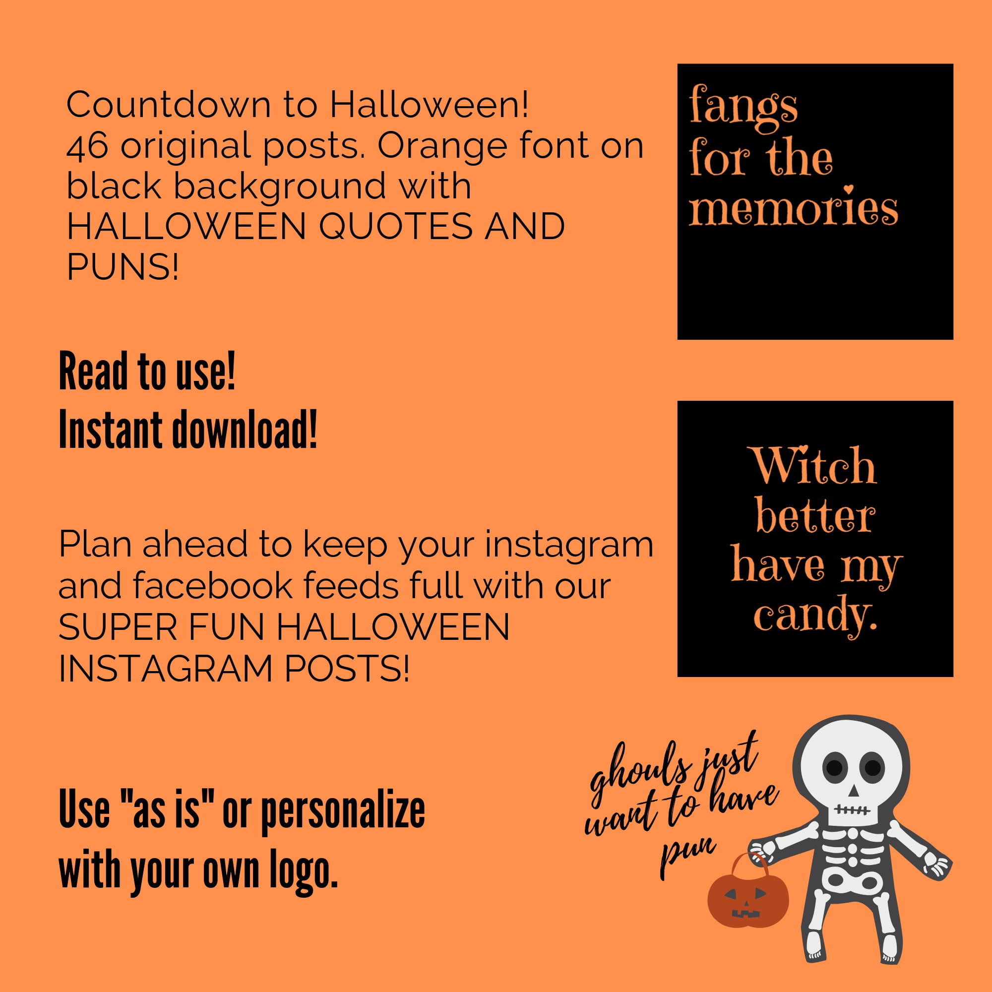 Halloween Quotes Instagram, Social Media Packet, Branding Kit, Funny