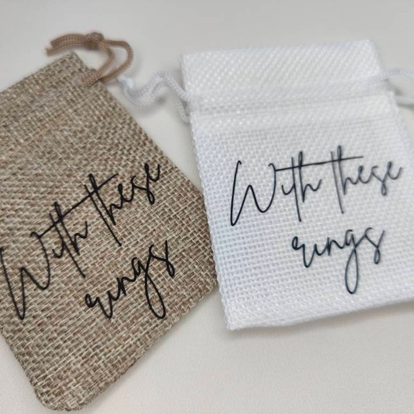 Hessian Wedding Ring Bag | Wedding Rings | Drawstring | Personalised | Ring Bag | Ring Box | Ring Bearer | Ring Pillow | With These Rings