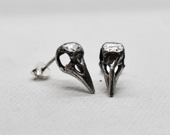 Silver Raven Skull Earrings, Raven Skull Earrings, Raven Skull, Crow Skull, Memento Mori Jewelry, Skull Earrings, Raven Skull Jewelry