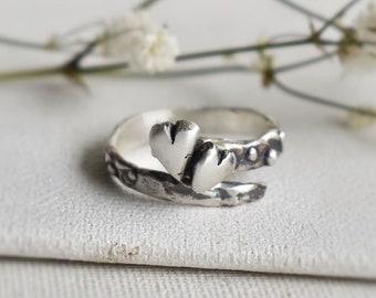 Two Hearts Silver Ring, Heart Ring, Silver Hearts, Love Ring, Couple Ring, Cardiologist Gift, Adjustable Ring