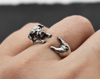 Pug Ring, Silver Pug Ring,  Pug, Dog, Ring, Pug Jewelry, Animal Ring, Animal lover gift, Adjustable Pug Ring, Dog Ring