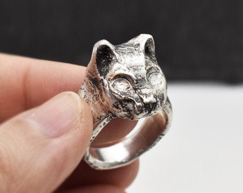 Cat ring, Cat jewelry, silver cat ring, Cat head ring, Cat lover ring, Cat Lover Jewelry, Kitty Jewelry, Pet Ring, Animal Ring, Cat Head