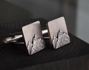 Gemelos de plata de montañas, gemelos de montaña, gemelos, gemelos de montañas, gemelos elegantes, joyería para hombres, gemelos de pico