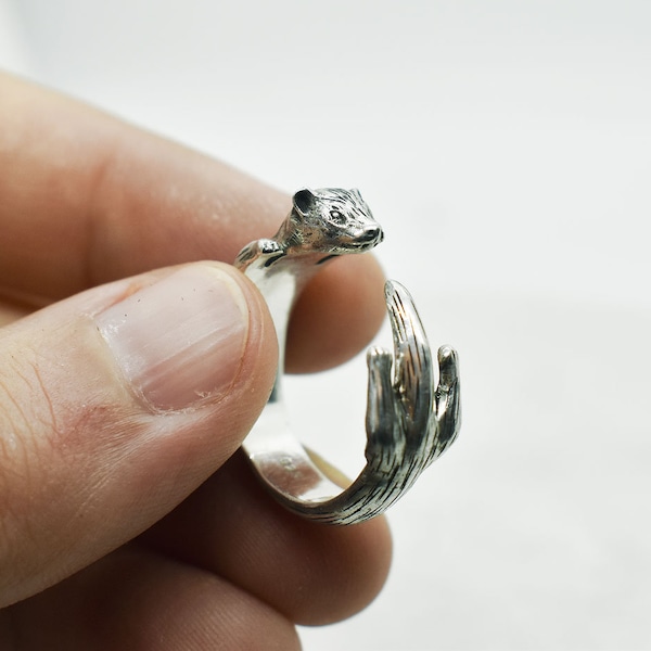 Ferret Ring, Silver Ferret Ring, Ferret, Ring, Ferret Jewelry, Animal Ring, Animal lover gift, Ferret Owner Ring, Pet Ferret