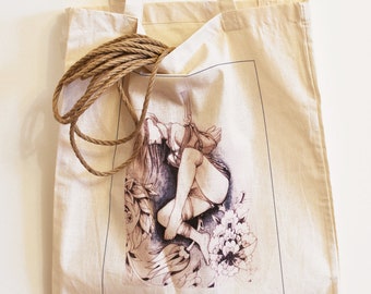 Shibari Tote Bag, Katoenen Tote Bag, Canvas Tote Bag, Originele Artwork DTG Gedrukte Tote Bag, Rope Tote Bag, Tote Bag, Shopper Bag